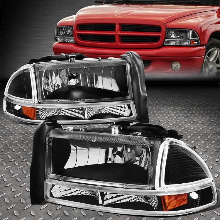Black Housing Headlights Amber Corners 97-04 Dakota,Durango Black Housing Headlights Amber Corners 97-04 Dakota,Durango